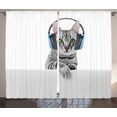 thumbnail image 1 of Ambesonne Cat Curtains 2 Panel Set, Animal Listening to Music, 108" x 90", Grey White, 1 of 3