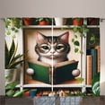 thumbnail image 1 of Ambesonne Cat Curtains 2 Panel Set, Botanical Cozy Concept Bookworm, 108" x 90", Green Paprika Beige, 1 of 3
