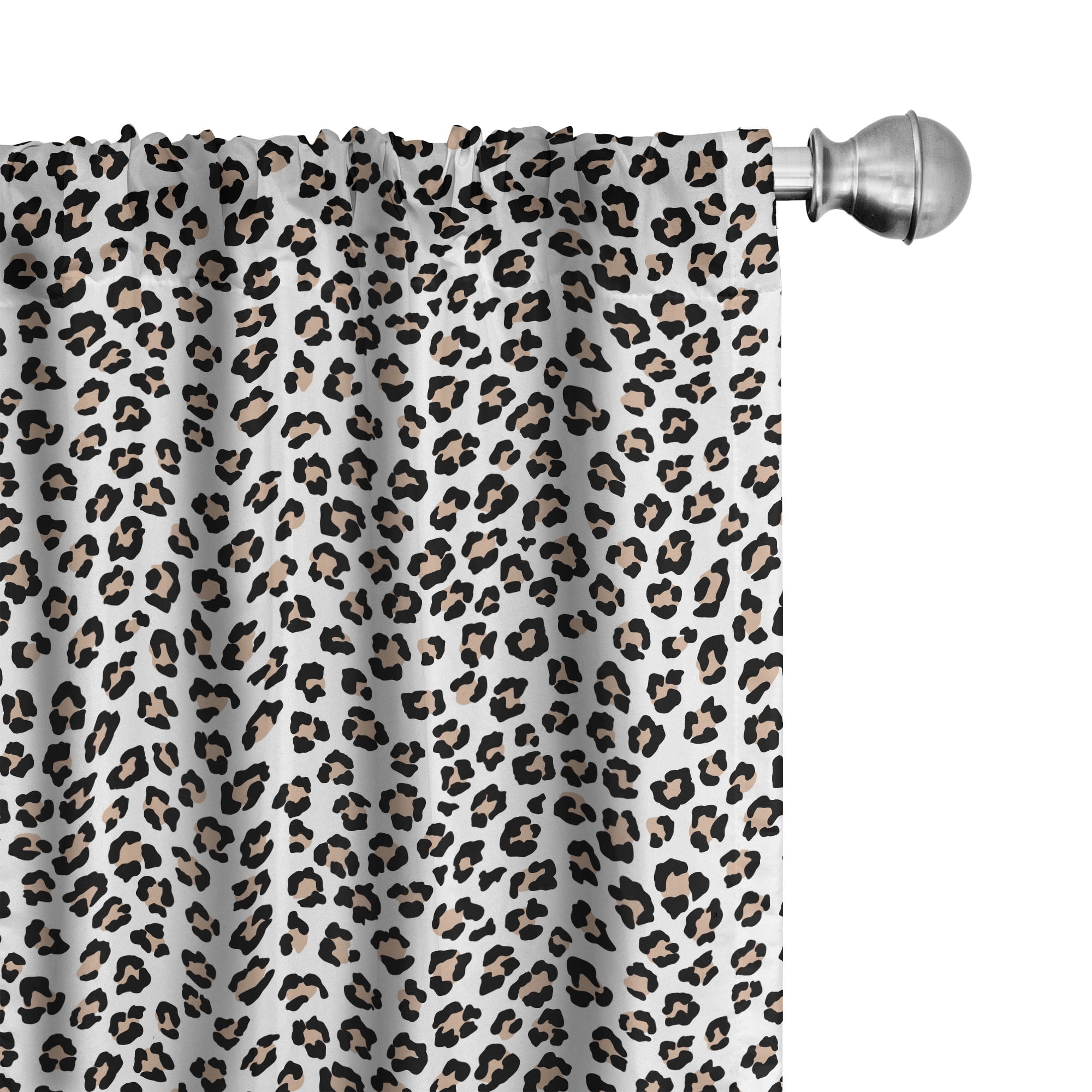 Charcoal Grey and White Leopard Print Light-Filtering Curtain Panels