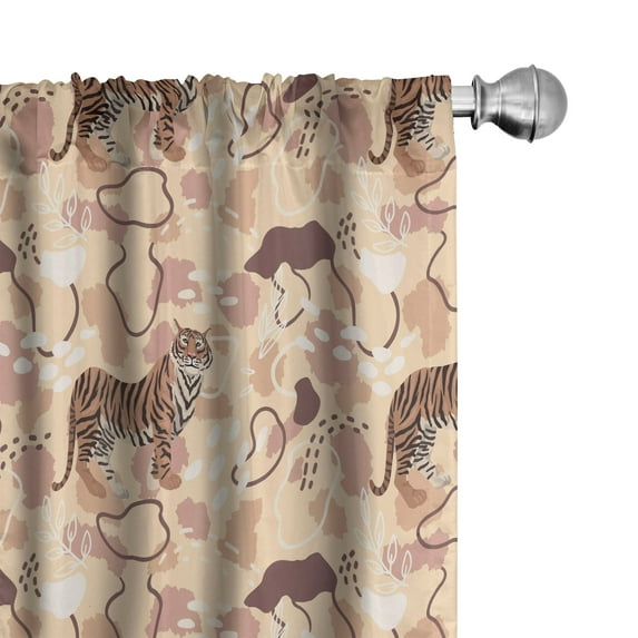 Ambesonne Cat Curtains, Cartoon Bohemian Style Tiger, Pair of 28"x63", Dark Peach and Pale Taupe