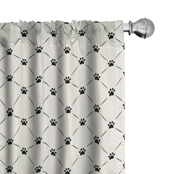 Ambesonne Cat Curtains, Checkered with Paw Prints, Pair of 28"x84", Cream Black