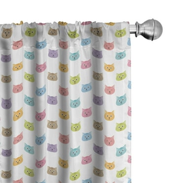 Ambesonne Cat Curtains, Colorful Faces, Pair of 28"x63", Multicolor