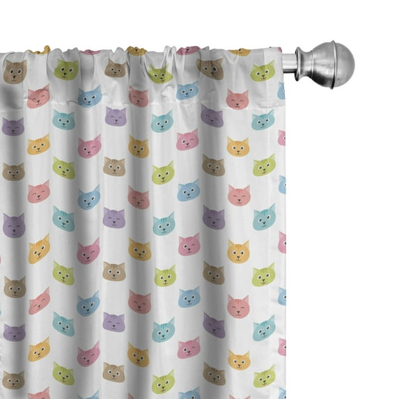Ambesonne Cat Curtains, Colorful Faces, Pair of 28"x84", Multicolor