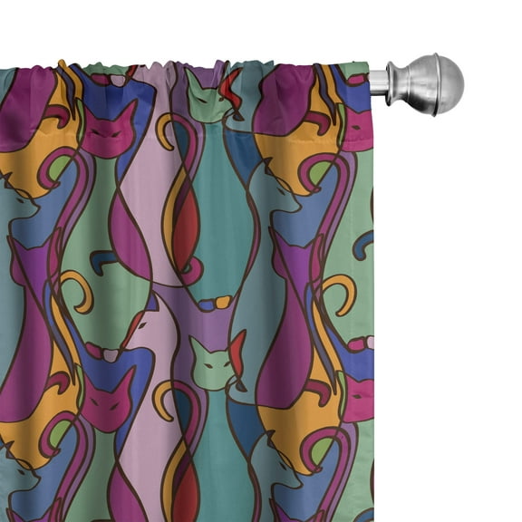 Ambesonne Cat Curtains, Geometric African, Pair of 28"x84", Multicolor