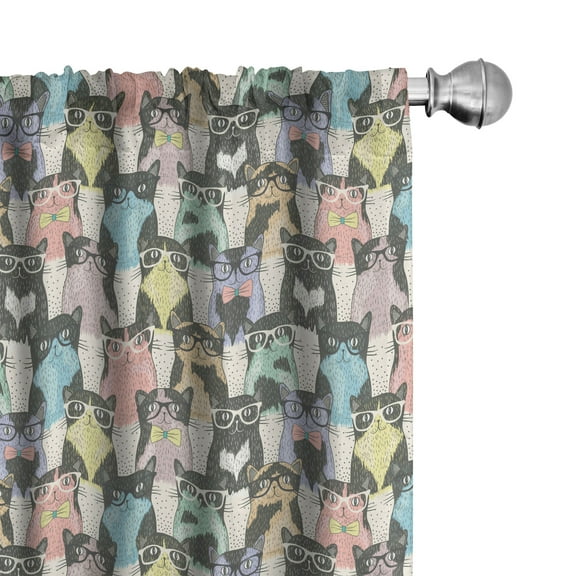 Ambesonne Cat Curtains, Hipster Cats with Glasses, Pair of 28"x95", Multicolor