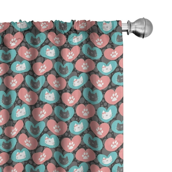 Ambesonne Cat Curtains, Kitten Portrait Heart, Pair of 28"x63", Sea Green Pale Pink