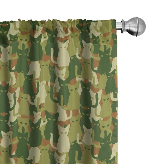 Ambesonne Cat Curtains, Kitten Silhouettes Jungle, Pair of 28"x95", Green Dark Green Cream
