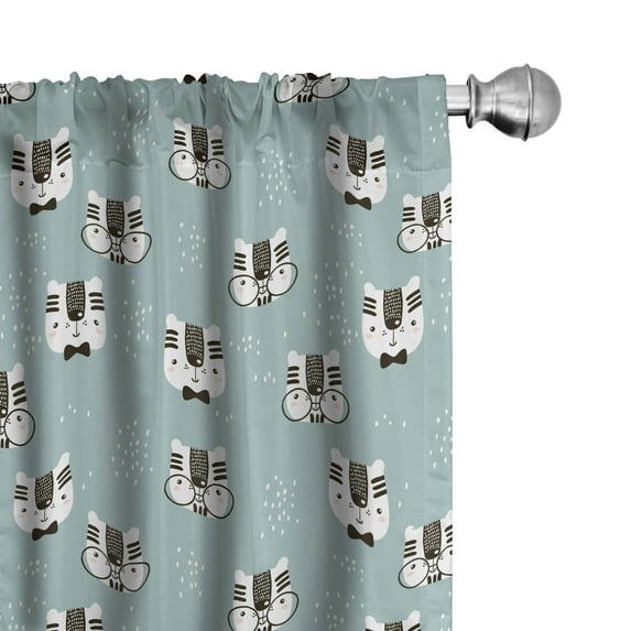 Ambesonne Cat Curtains, Kittens with Giant Glasses, Pair of 28"x84", Seafoam Black and White