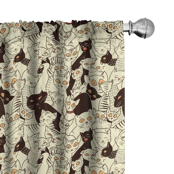 Ambesonne Cat Curtains, Sketch Style Kitten Design, Pair of 28"x63", Pale Yellow Black