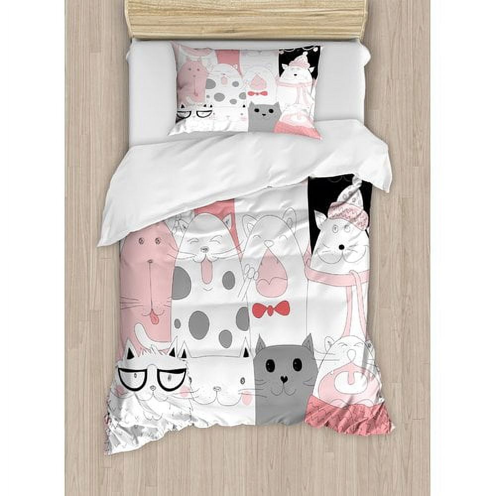 Twin Multicolor Microfiber Cartoon Cat Duvet Cover Set