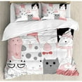 thumbnail image 1 of Ambesonne Cat Cute Cartoon Kittens Collection Funny Smiling Glasses Scarfs Doodle Humor Duvet Cover Set, 1 of 3