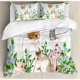 thumbnail image 1 of Ambesonne Cat Cute Kittens in Flower Meadow Field Happy Cats Family with Butterfly Kids Cartoon Print Duvet Cover Set, 1 of 3