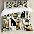 thumbnail image 1 of Ambesonne Cat Duvet Cover Set, Boho Ethnic Animal Botanocal, King, Black Ginger Mint Green, 1 of 6
