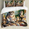 thumbnail image 1 of Ambesonne Cat Duvet Cover Set, Funny Chef Kitty Grilling Fish, Calking, Green Orange, 1 of 6