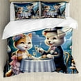 thumbnail image 1 of Ambesonne Cat Duvet Cover Set, Gentleman Puppy Kitty Lady Date, Queen, Night Blue Rose Apricot, 1 of 6