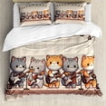 thumbnail image 1 of Ambesonne Cat Duvet Cover Set, Kawaii Kitty Guitarists Band, Calking, Grey Orange and Pale Tan, 1 of 6
