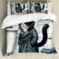 thumbnail image 1 of Ambesonne Cat Duvet Cover Set, Mysterious Detective Kitty Bath, King, Charcoal Grey White, 1 of 6