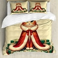 thumbnail image 1 of Ambesonne Cat Duvet Cover Set, Queen Kitty Character on Money, King, Cream Hunter Green and Orange, 1 of 6