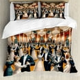 thumbnail image 1 of Ambesonne Cat Duvet Cover Set, Waltz Dancing Kitty Couples, Queen, Petrol Blue and Orange, 1 of 6