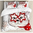 thumbnail image 1 of Ambesonne Cat Duvet Cover Sets, Cat Star Glasses Funny, 2-King, Pale Pink Beige and Red, 1 of 3