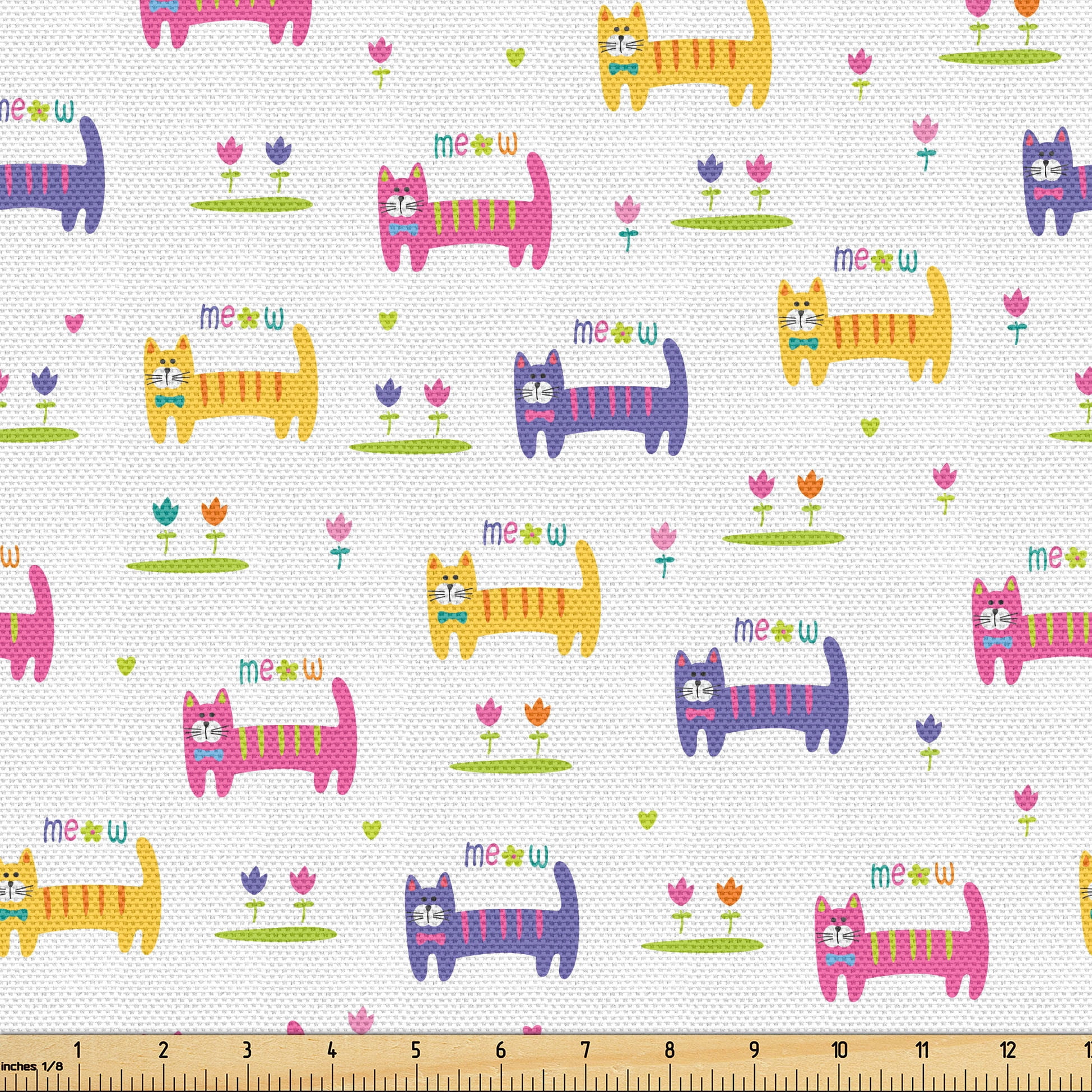 Ambesonne Cat Fabric by the Yard Upholstery, Animals Meow Sayings