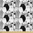 thumbnail image 1 of Ambesonne Cat Fabric by the Yard Upholstery, Doodle Characters, 5 Yards, Black White, 1 of 4