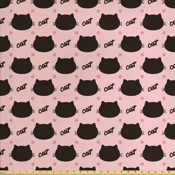 Ambesonne Cat Fabric by the Yard Upholstery, Head Silhouettes Dots Kitten, 3 Yards, Seal Brown Coral