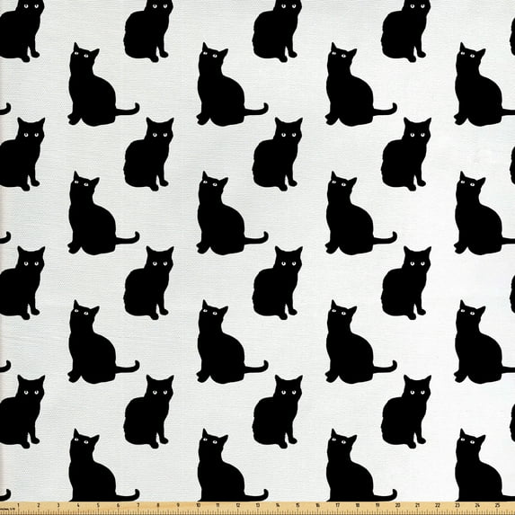 Ambesonne Cat Fabric by the Yard Upholstery, Playful Black Kittens, 2 Yards, Black White