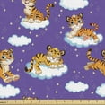 thumbnail image 1 of Ambesonne Cat Fabric by the Yard Upholstery, Tiger Cubs on Clouds Stars Art, 10 Yards, Dark Violet and Orange, 1 of 5
