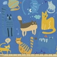 thumbnail image 1 of Ambesonne Cat Fabric by the Yard Upholstery, Whimsical Kitten Doodle Items, 1 Yard, Sea Blue and Multicolor, 1 of 5
