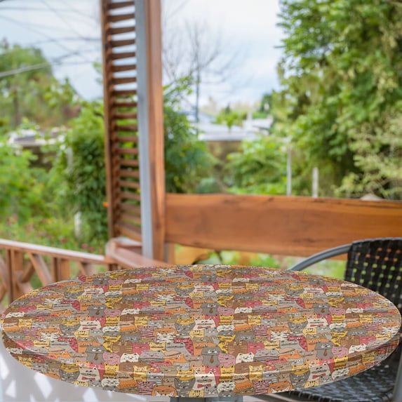 Ambesonne Cat Fitted Round Tablecloth, Psychedelic Comic Mascots, 45"- 56" Diameter, Multicolor
