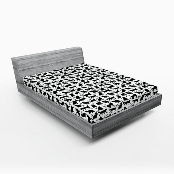 Ambesonne Cat Fitted Sheet, Black Silhouettes Friendly, California King, Black White