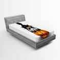 thumbnail image 1 of Ambesonne Cat Fitted Sheet, Cartoon Animal on Pumpkin, Twin Size, Orange Black, 1 of 2