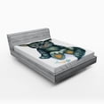 thumbnail image 1 of Ambesonne Cat Fitted Sheet, Cat Cartoon Fish Skeleton, Queen Size, Grey Cream, 1 of 2