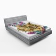 thumbnail image 1 of Ambesonne Cat Fitted Sheet, Cat with Colorful Feathers, Full Size, Multicolor, 1 of 2