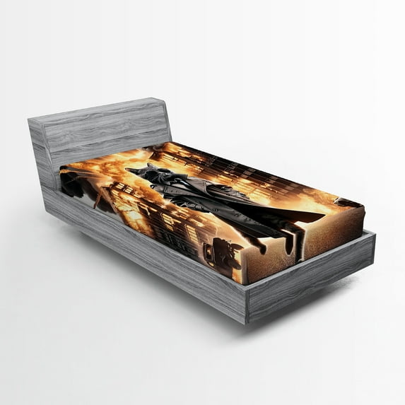 Ambesonne Cat Fitted Sheet, Cinematic Humorous Agent Kitty, TwinXL Size, Pale Orange and Dark Grey