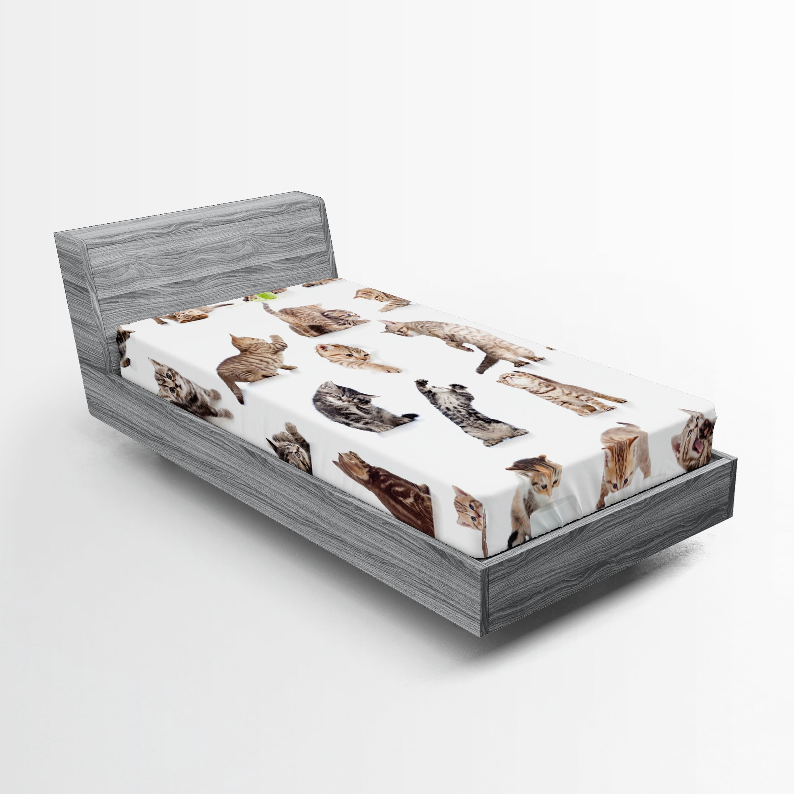 Twin Black and White Cat Print Microfiber Fitted Sheet