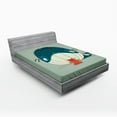 thumbnail image 1 of Ambesonne Cat Fitted Sheet, Kitten Eating Huge Fish, Queen Size, Almond Green Teal, 1 of 3