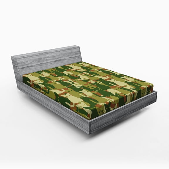 Ambesonne Cat Fitted Sheet, Kitten Silhouettes Jungle, Queen Size, Green Dark Green Cream