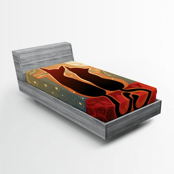 Ambesonne Cat Fitted Sheet, Moon in a Starry Sky Love, Twin Size, Sage Green Orange