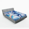 thumbnail image 1 of Ambesonne Cat Fitted Sheet, Pegasus Kitty Flies Clouds Sky, King Size, Azure Blue Pale Pink, 1 of 3