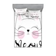 thumbnail image 1 of Ambesonne Cat Fitted Sheet & Pillow Sham Set, Charming Meow Cartoon, Queen, Pale Pink Dimgray, 1 of 2