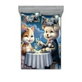 thumbnail image 1 of Ambesonne Cat Fitted Sheet & Pillow Sham Set, Gentleman Puppy Kitty Lady Date, Calking, Night Blue Rose Apricot, 1 of 2