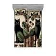 thumbnail image 1 of Ambesonne Cat Fitted Sheet & Pillow Sham Set, Monstera Kitties Books Vases, Full, Sand Brown Maroon Green, 1 of 2