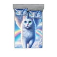 thumbnail image 1 of Ambesonne Cat Fitted Sheet & Pillow Sham Set, Pegasus Kitty Flies Clouds Sky, King, Azure Blue Pale Pink, 1 of 2
