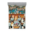 thumbnail image 1 of Ambesonne Cat Fitted Sheet & Pillow Sham Set, Whimsical Restaurant Pixel Art, Full, Sea Blue and Marigold, 1 of 2