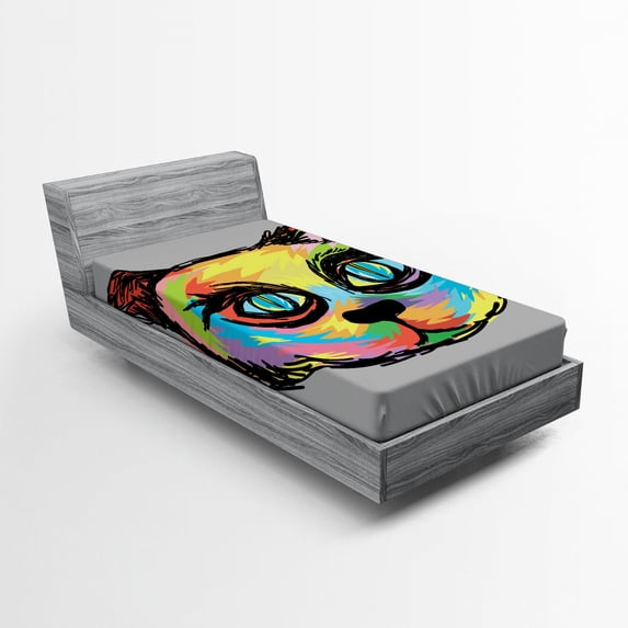 Ambesonne Cat Fitted Sheet, Sketch Art Dark Big Eyes, Twin Size, Multicolor
