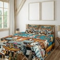 thumbnail image 1 of Ambesonne Cat Fitted & Top Sheet Set with Sham, Whimsical Restaurant Pixel Art, Sea Blue and Marigold, 1 of 5