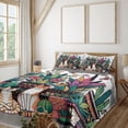 thumbnail image 1 of Ambesonne Cat Fitted & Top Sheet Set with Shams, Modern Blooms Kitties Cozy Calm, Teal Pink and Purple, 1 of 5