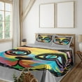 thumbnail image 1 of Ambesonne Cat Fitted & Top Sheet Set with Shams, Sketch Art Dark Big Eyes, Multicolor, 1 of 4